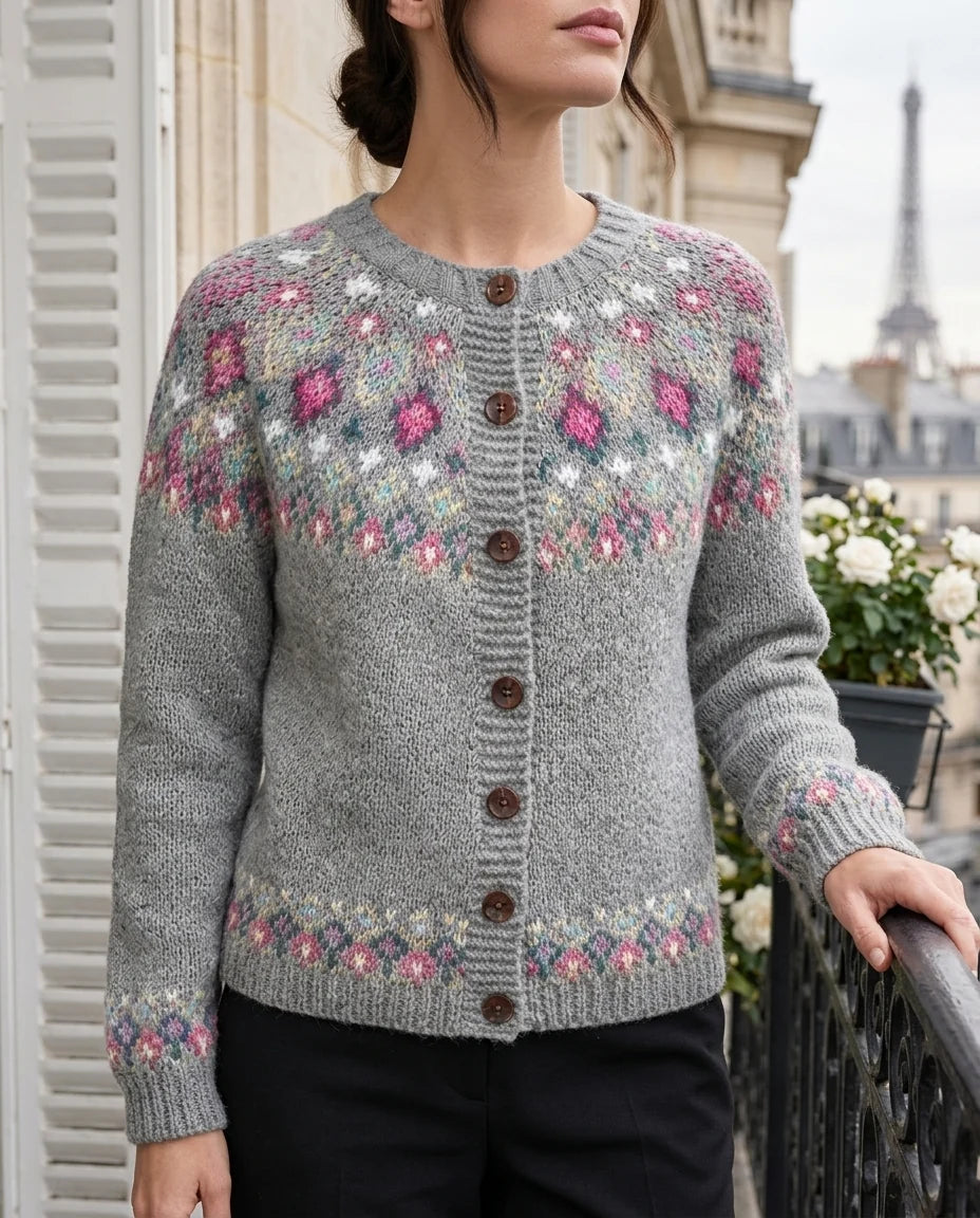 Stephanie | Fair Isle Yoke Cardigan with Button Front