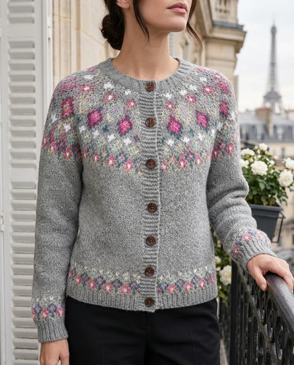 Stephanie | Fair Isle Yoke Cardigan with Button Front