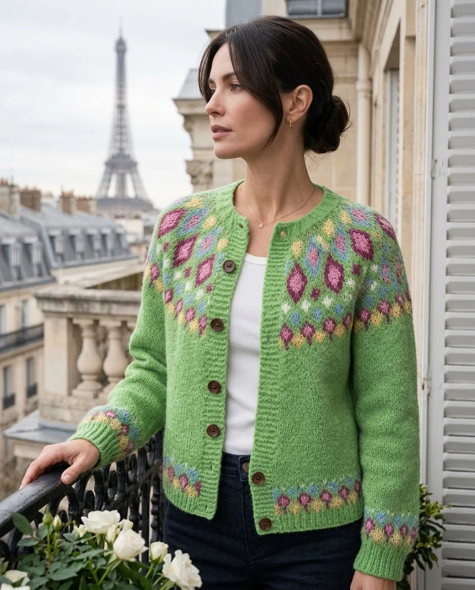 Stephanie | Fair Isle Yoke Cardigan with Button Front