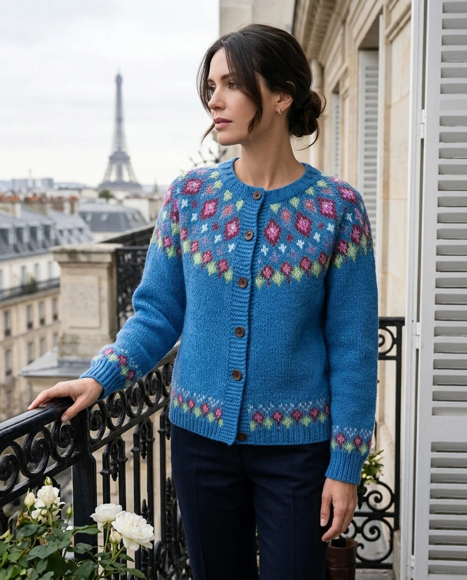 Stephanie | Fair Isle Yoke Cardigan with Button Front
