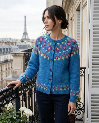 Stephanie | Fair Isle Yoke Cardigan with Button Front