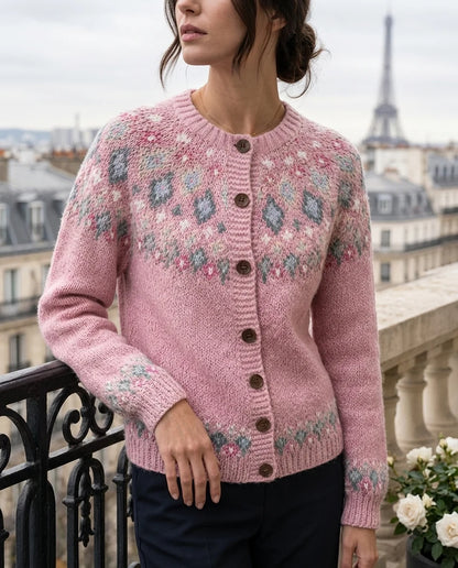 Stephanie | Fair Isle Yoke Cardigan with Button Front