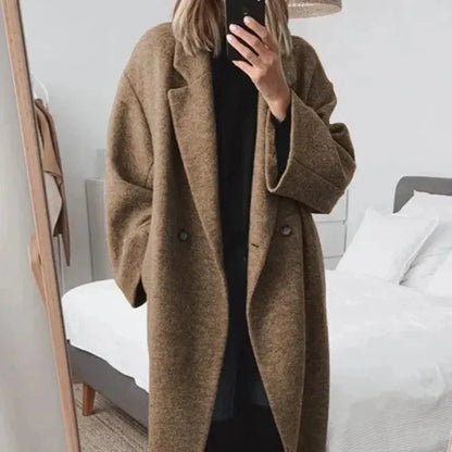 Violet | Oversized Double-Breasted Long Coat with Notched Lapel