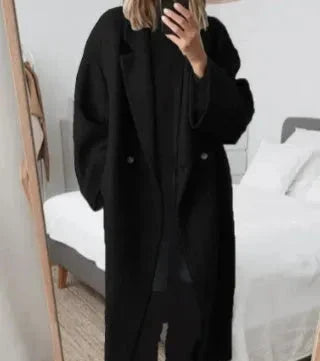 Violet | Oversized Double-Breasted Long Coat with Notched Lapel