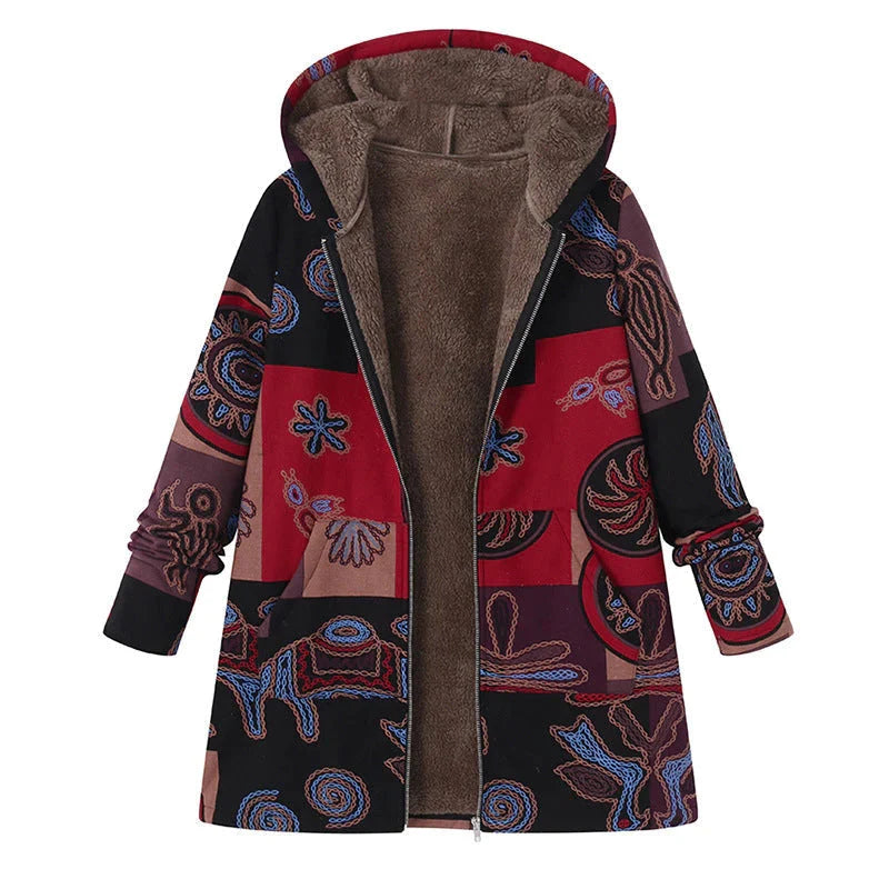 Zoey | Floral Print Hooded Winter Coat