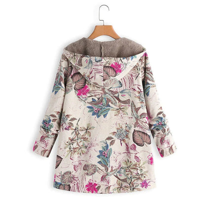 Zoey | Floral Print Hooded Winter Coat