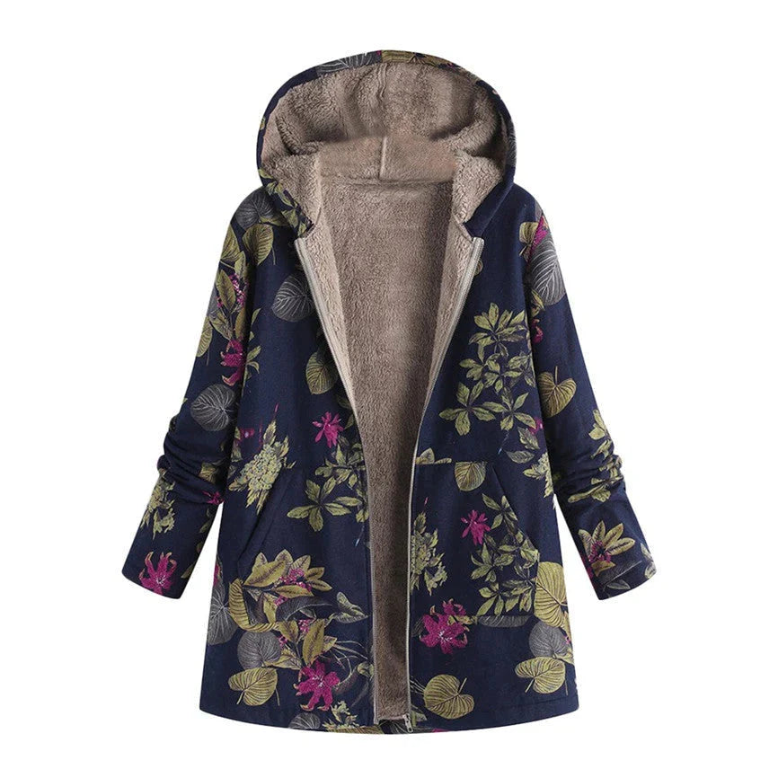 Zoey | Floral Print Hooded Winter Coat