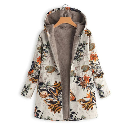 Zoey | Floral Print Hooded Winter Coat