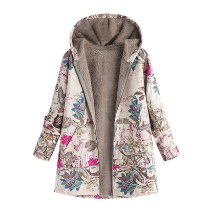 Zoey | Floral Print Hooded Winter Coat
