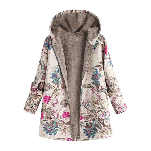 Zoey | Floral Print Hooded Winter Coat